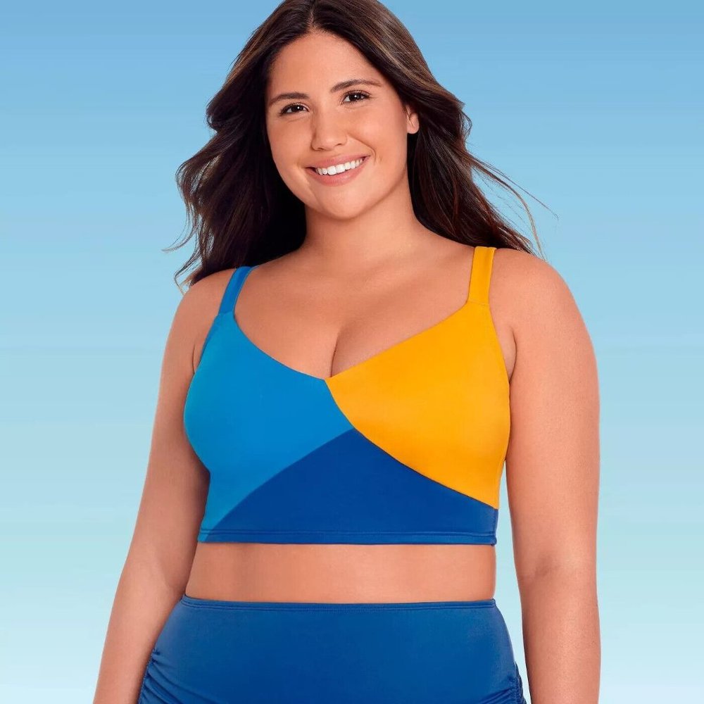Women's Slimming Control Colorblock Crop Bikini Top - Beach Betty Size 3X